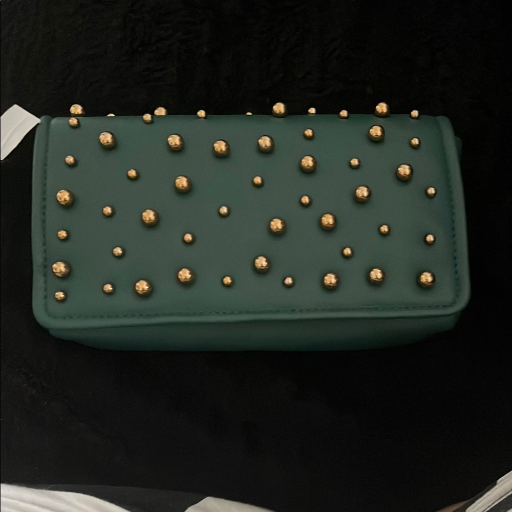 Zara Green Clutch with Gold Studs